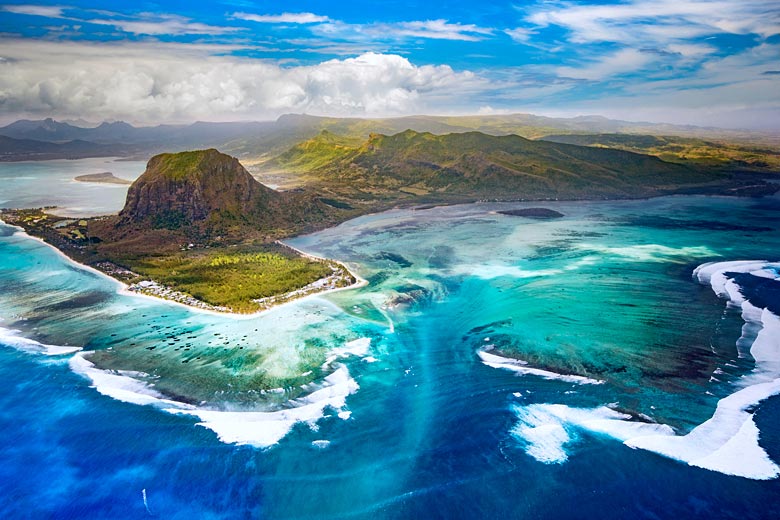 Aerial view of the underwater waterfall, Mauritius