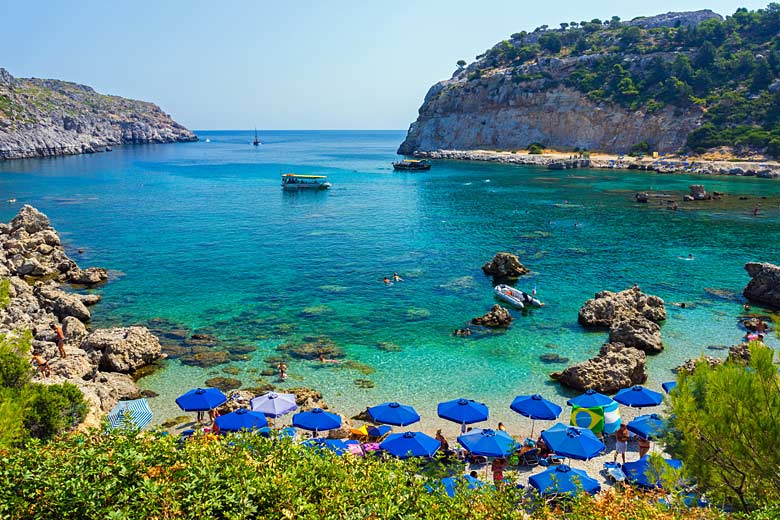 The clear waters of Anthony Quinn Bay, Rhodes