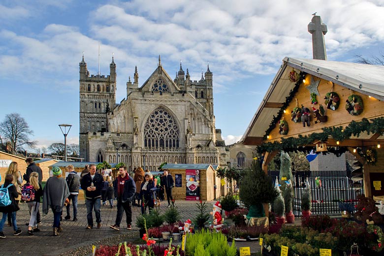 Exeter Christmas Market close to the city’s cathedral