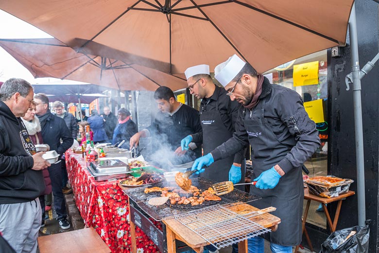 Choose from a wide range of street food at the Cambridge Christmas Market