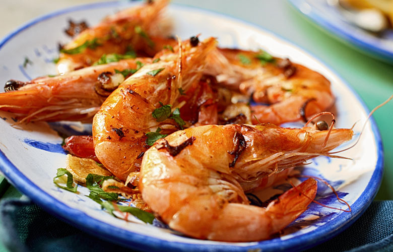 Grilled spicy prawns in a tapas bar in Malaga