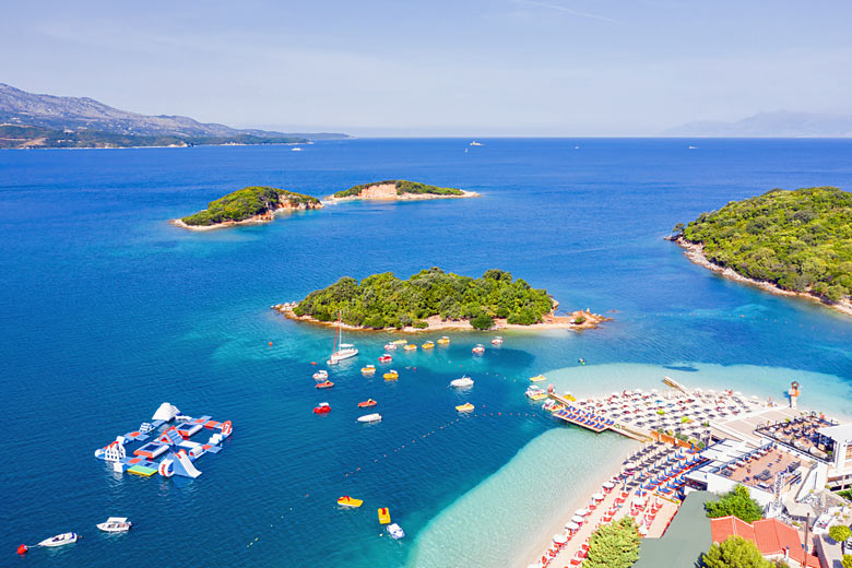 Popular Ksamil Beach and the islands off-shore