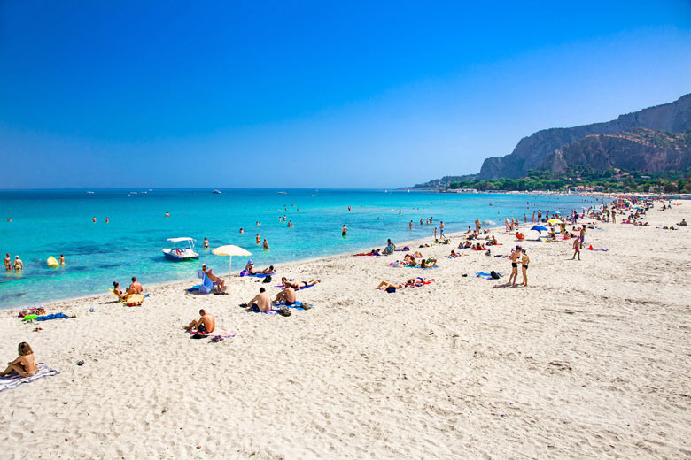 The appealing turquoise waters of Mondello Beach, Sicily