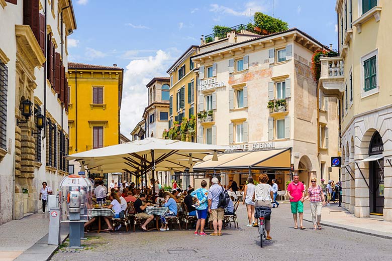 Outdoor restaurant just off the Piazza Bra in Verona