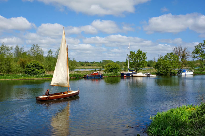 A half-decker glides along Whitlingham Broad